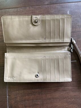 Coach Taupe Leather Continental Wallet Wristlet- As is pics has all the details